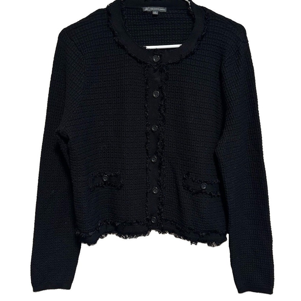 Adrianna Papell Women's Black Cardigan Knit Frayed Sz Medium